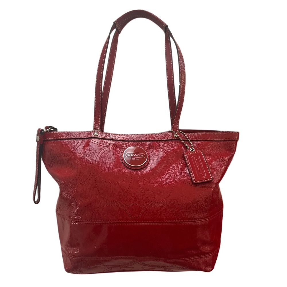 Coach Red Patent Leather Tote with Signature Emblem